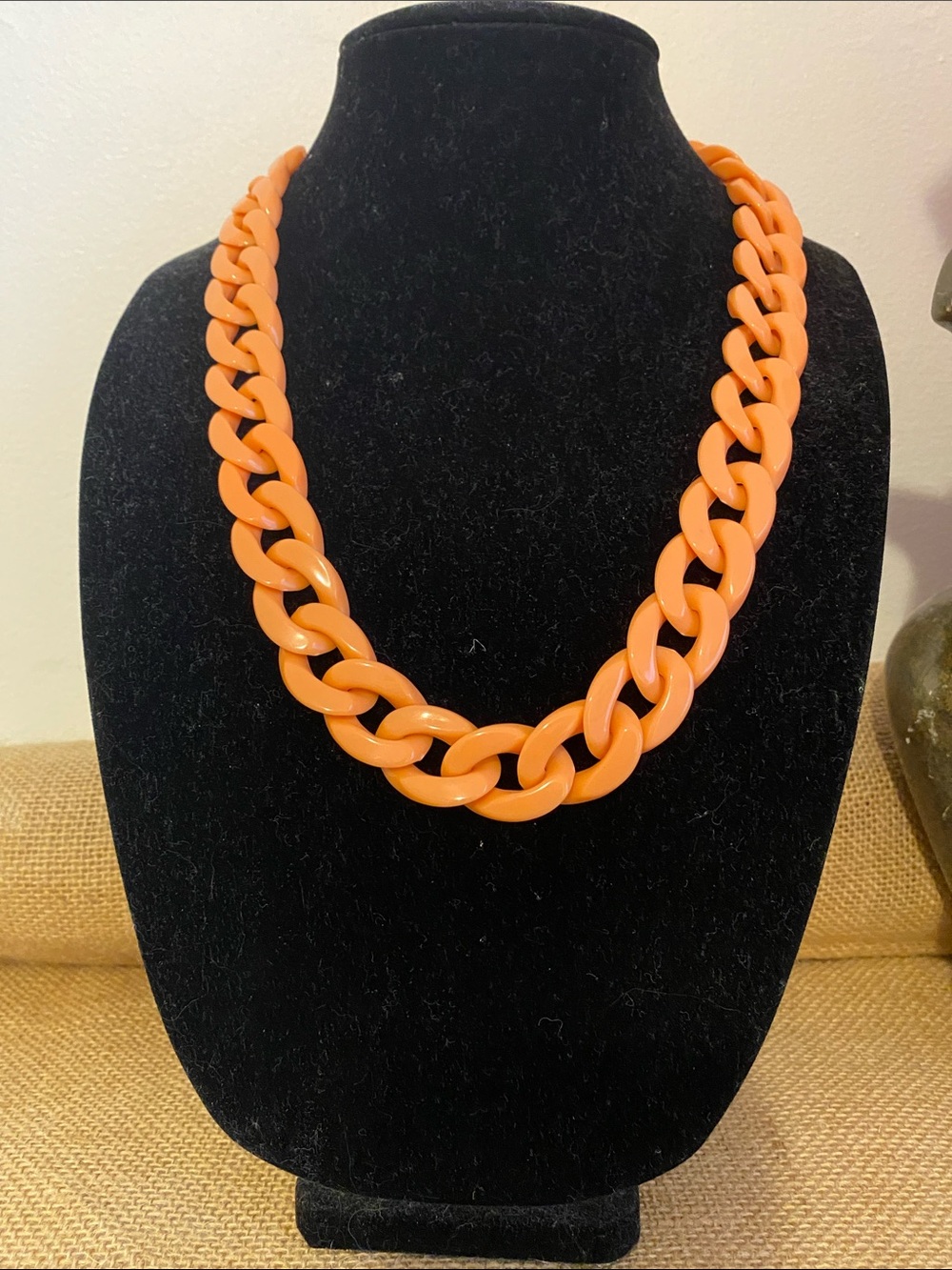 Peachy Orange Chunky Chain Acrylic Necklace. Measurements 20”length.